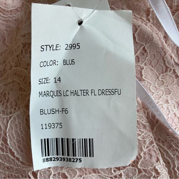 Dessy Collection NWT Halter Cross Back Marquis Lace Trumpet Blush Dress Size 14 - Picture 7 of 7